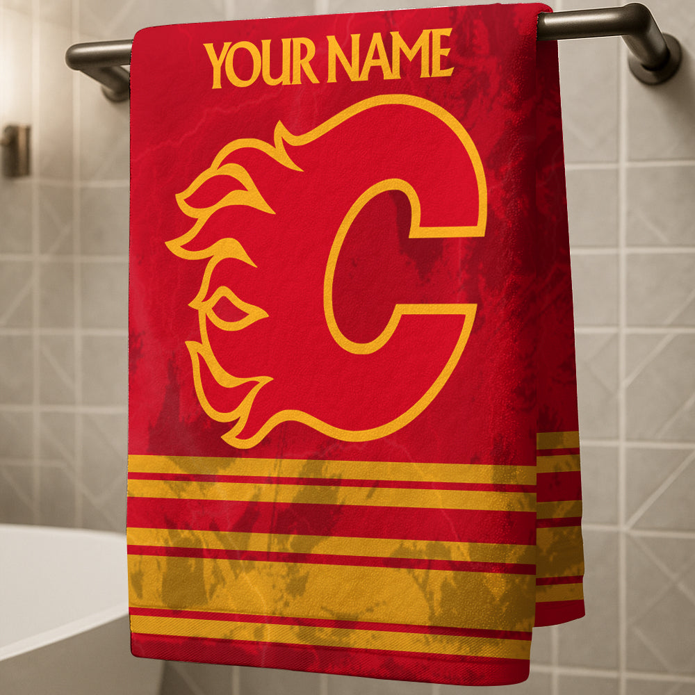 LIMITED EDITION - NEW CUSTOMIZED NHL17 CGF CALGARY FLAMES BEACH & BATH TOWEL