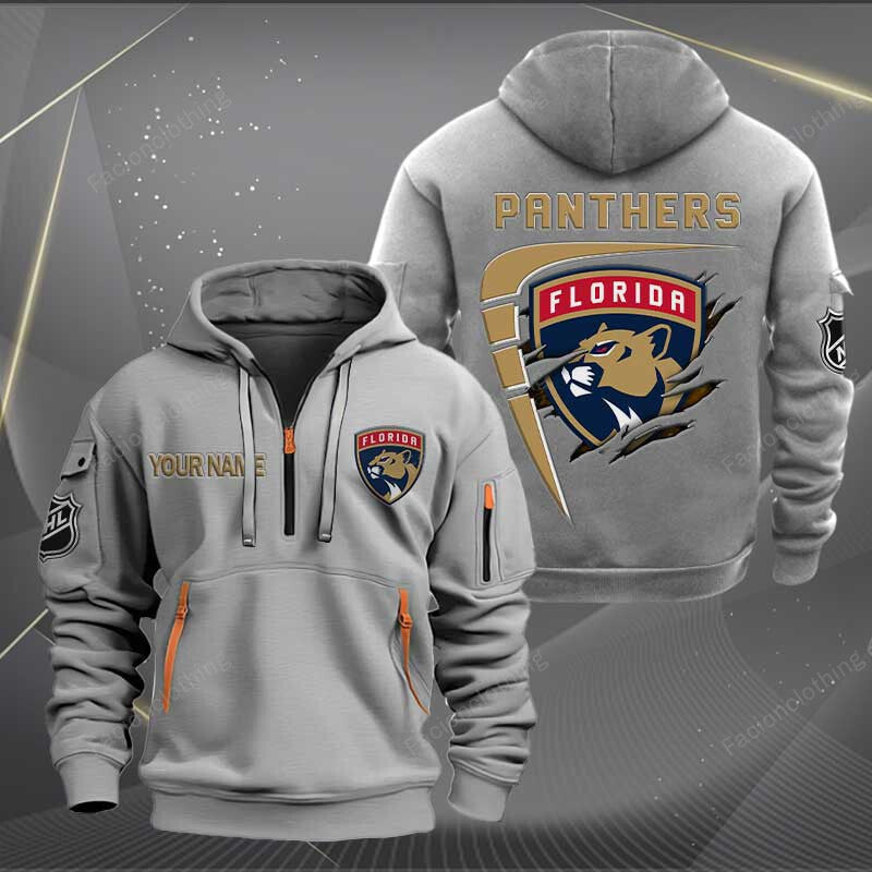 LIMITED EDITION - NEW CUSTOMIZED NHL01 FPT FLORIDA PANTHERS QUARTER ZIP HOODIE