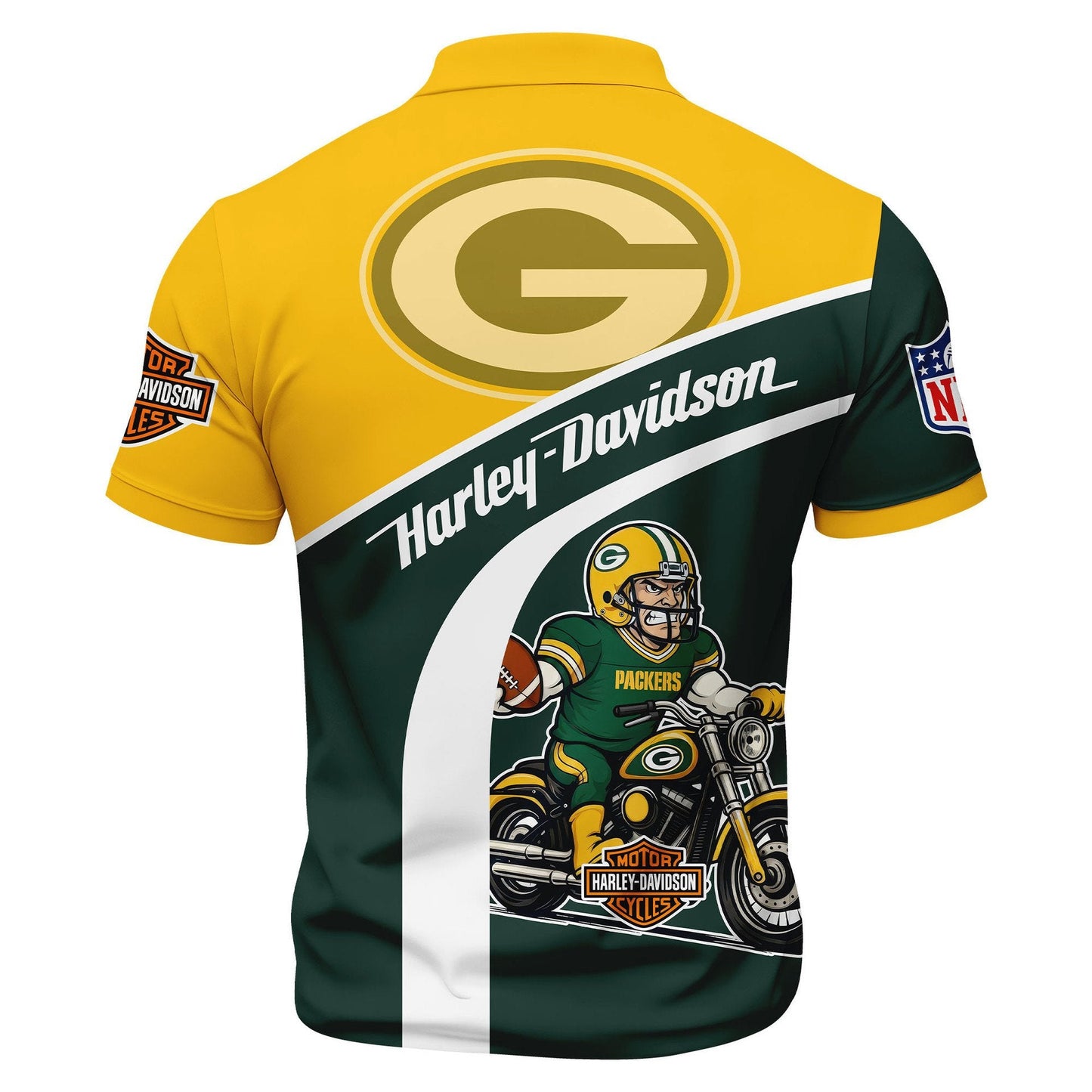 LIMITED EDITION - NEW CUSTOMIZED NFL08 GBP GREEN BAY PACKERS HARLEY-DAVIDSON POLO WITH ZIPPER SHIRT