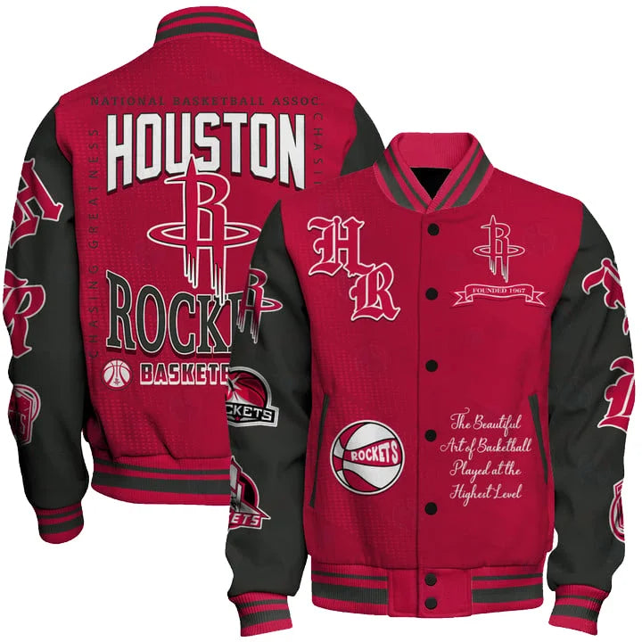 LIMITED EDITION - NEW CUSTOMIZED NBA07 HRO HOUSTON ROCKETS BASEBALL JACKET, SATIN VARSITY JACKET