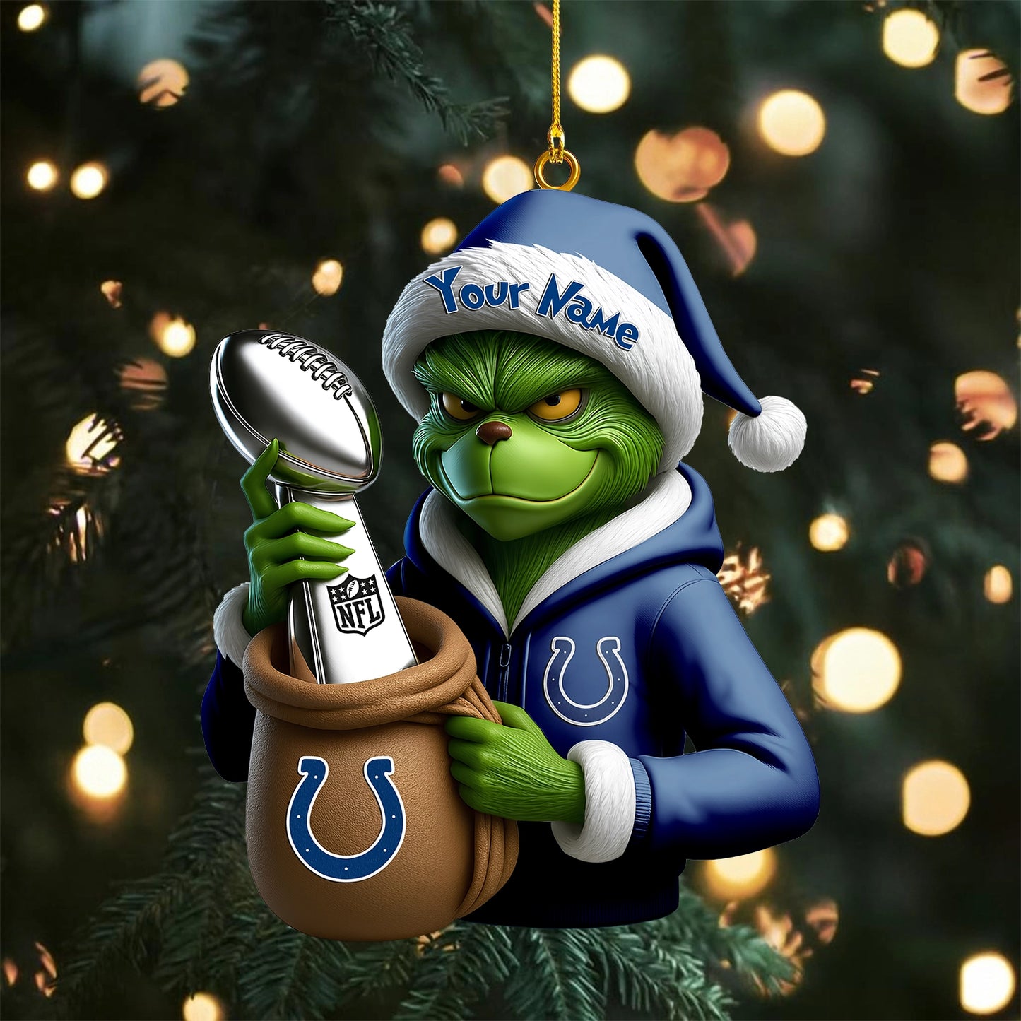 LIMITED EDITION - NEW CUSTOMIZED NFL17 IDC INDIANAPOLIS COLTS THE GRINCH ACRYLIC ORNAMENT