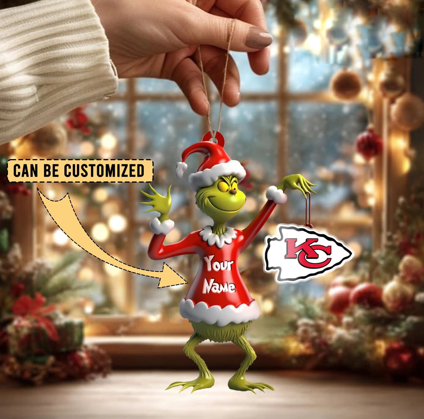 LIMITED EDITION - NEW CUSTOMIZED NFL01 KCC KANSAS CITY CHIEFS THE GRINCH ACRYLIC ORNAMENT