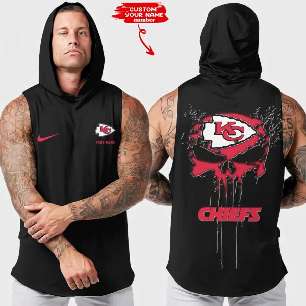 LIMITED EDITION - NEW CUSTOMIZED NFL01 KCC KANSAS CITY CHIEFS HOODED TANK TOP