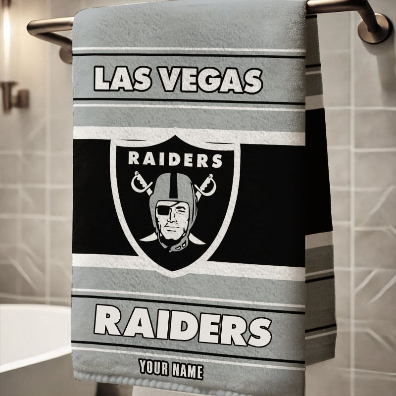 LIMITED EDITION - NEW CUSTOMIZED NFL07 LVR LAS VEGAS RAIDERS BEACH & BATH TOWEL (KIDS & ADULTS)