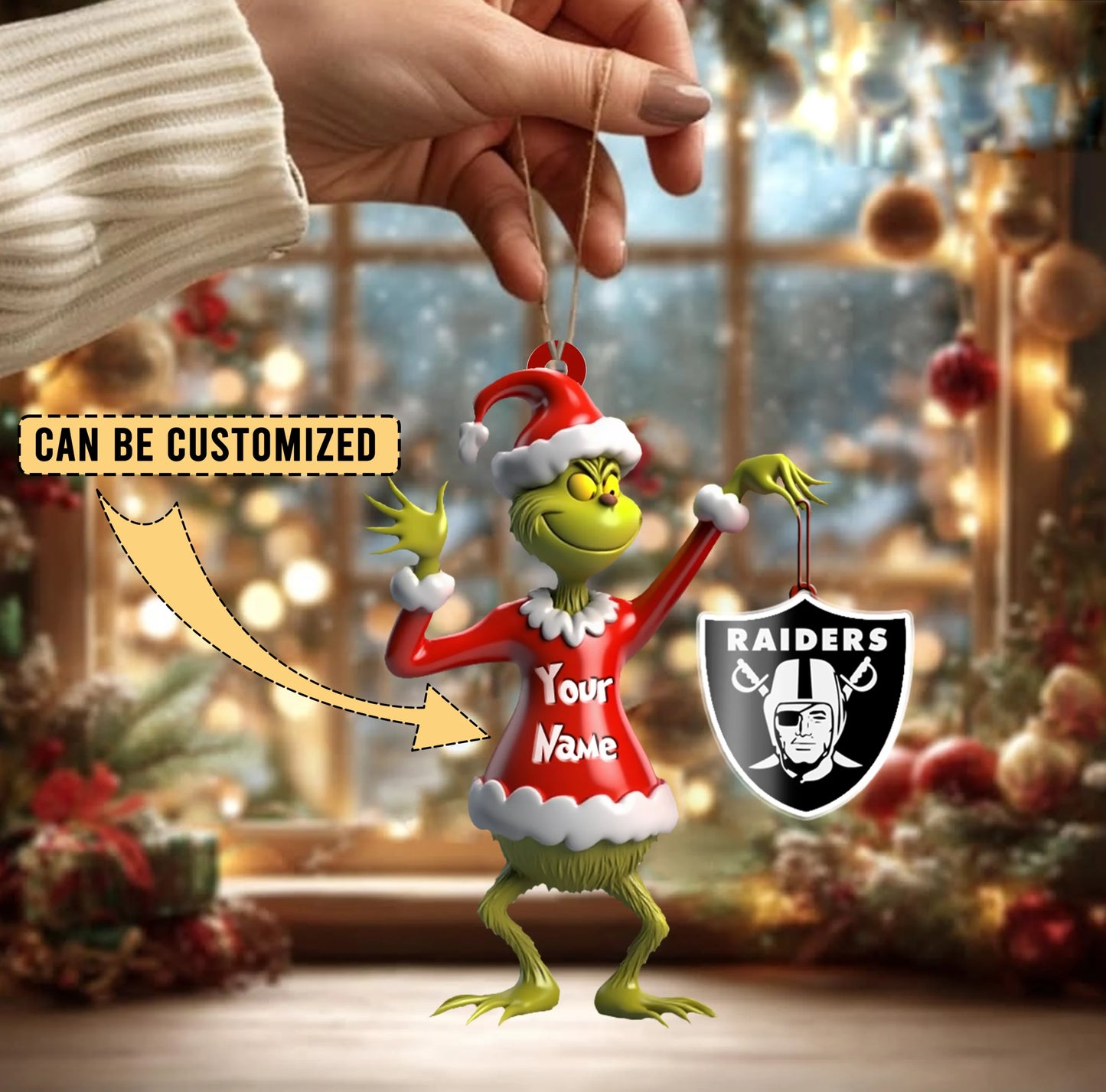 LIMITED EDITION - NEW CUSTOMIZED NFL07 LVR LAS VEGAS RAIDERS THE GRINCH ACRYLIC ORNAMENT