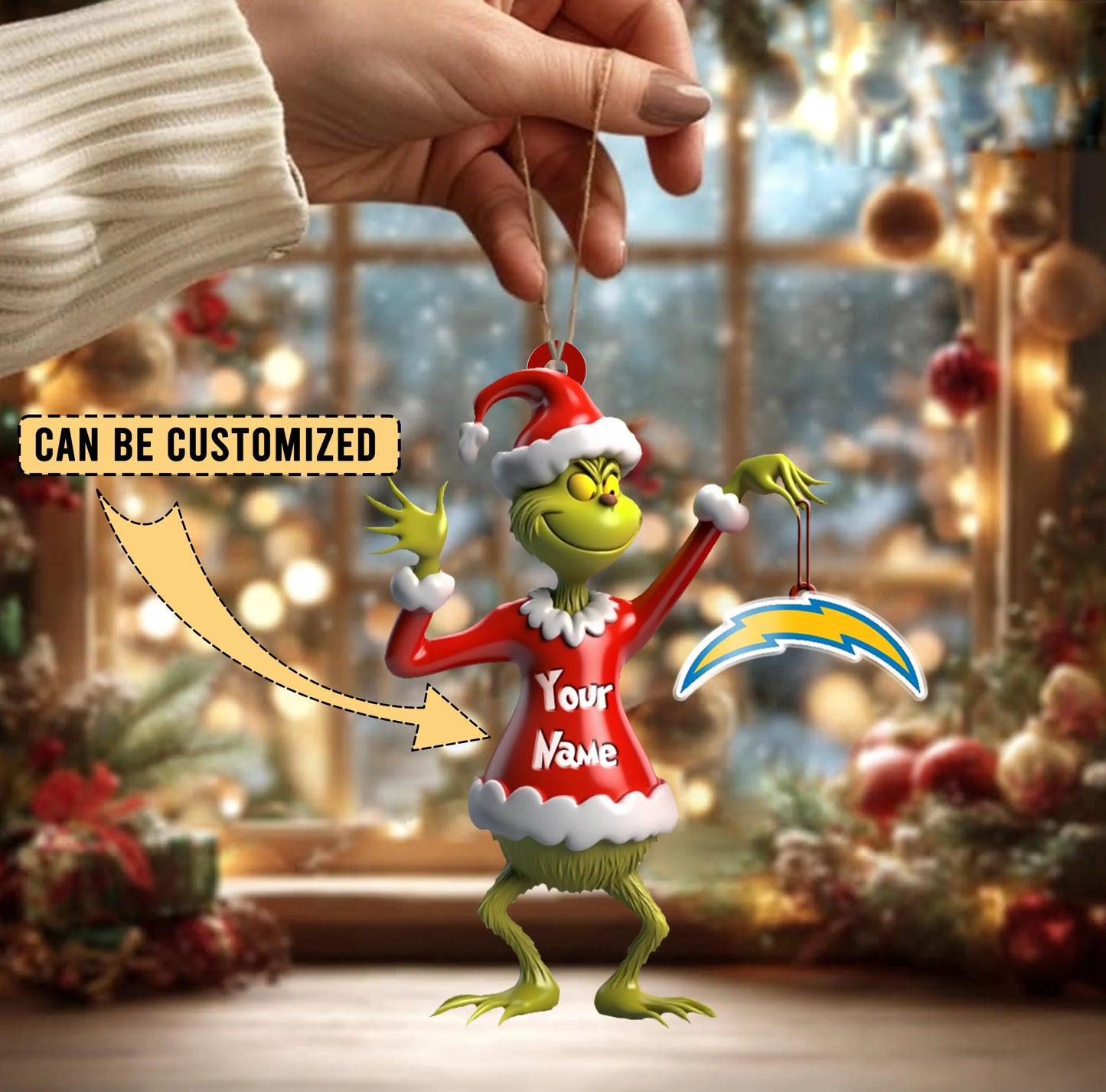 LIMITED EDITION - NEW CUSTOMIZED NFL09 LAC LOS ANGELES CHARGERS THE GRINCH ACRYLIC ORNAMENT