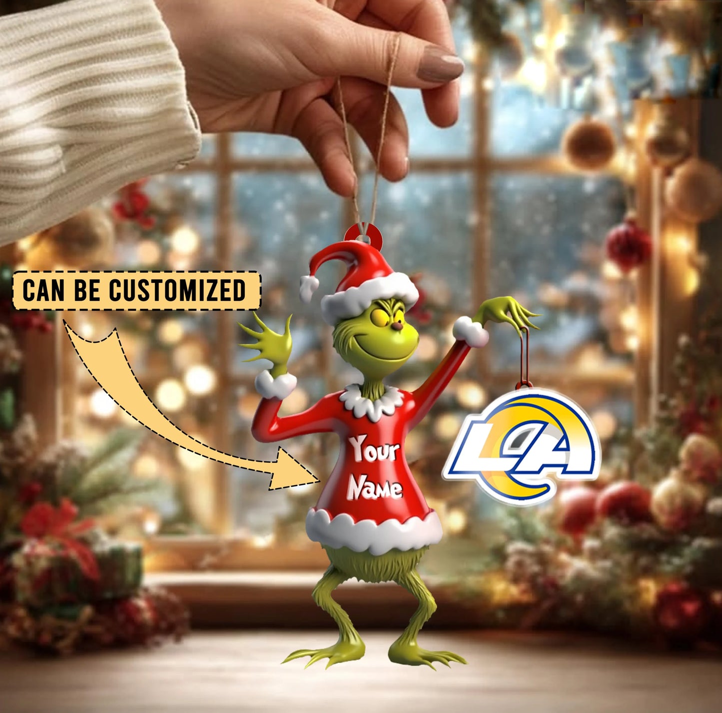 LIMITED EDITION - NEW CUSTOMIZED NFL22 LAR LOS ANGELES RAMS THE GRINCH ACRYLIC ORNAMENT