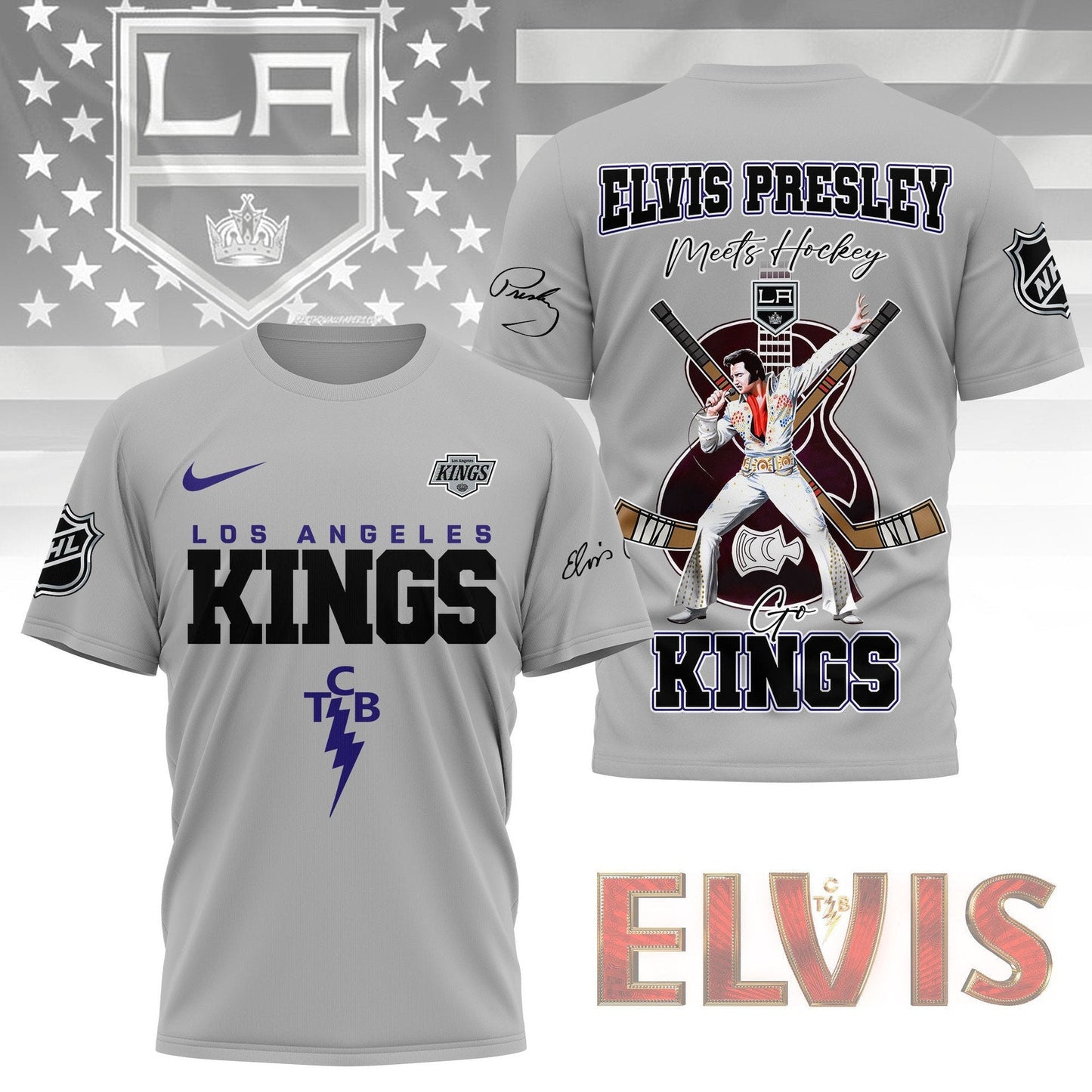 LIMITED EDITION - NEW CUSTOMIZED NHL16 LAK LOS ANGELES KINGS X ELVIS PRESLEY FAN 3D SHIRT