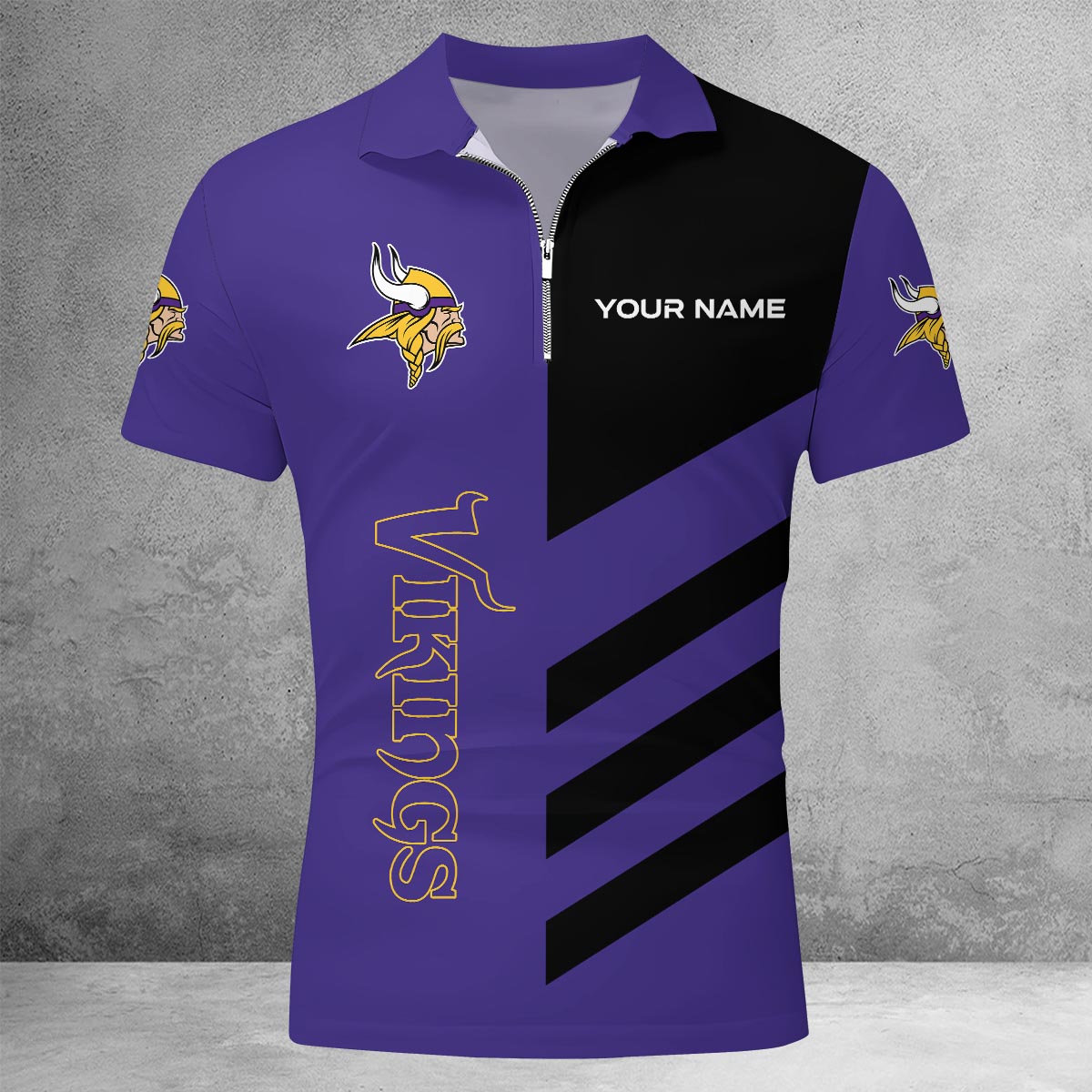 LIMITED EDITION - NEW CUSTOMIZED NFL05 MVK MINNESOTA VIKINGS ZIP POLO SHIRT