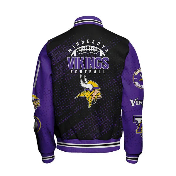 LIMITED EDITION - NEW CUSTOMIZED NFL05 MVK MINNESOTA VIKINGS SATIN VARSITY JACKET & BASEBALL JACKET