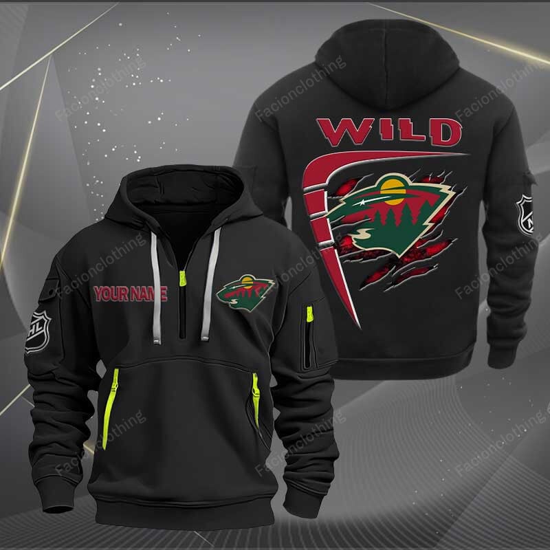LIMITED EDITION - NEW CUSTOMIZED NHL13 MNW MINNESOTA WILD QUARTER ZIP HOODIE