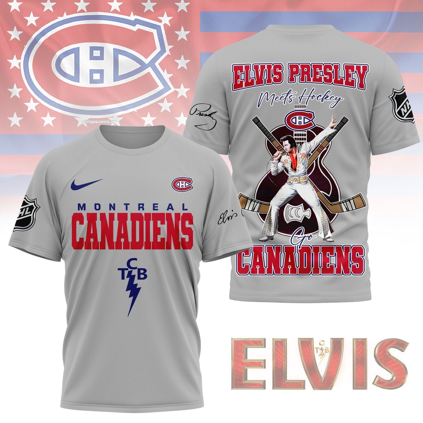 LIMITED EDITION - NEW CUSTOMIZED NHL11 MCD MONTREAL CANADIENS X ELVIS PRESLEY FAN 3D SHIRT