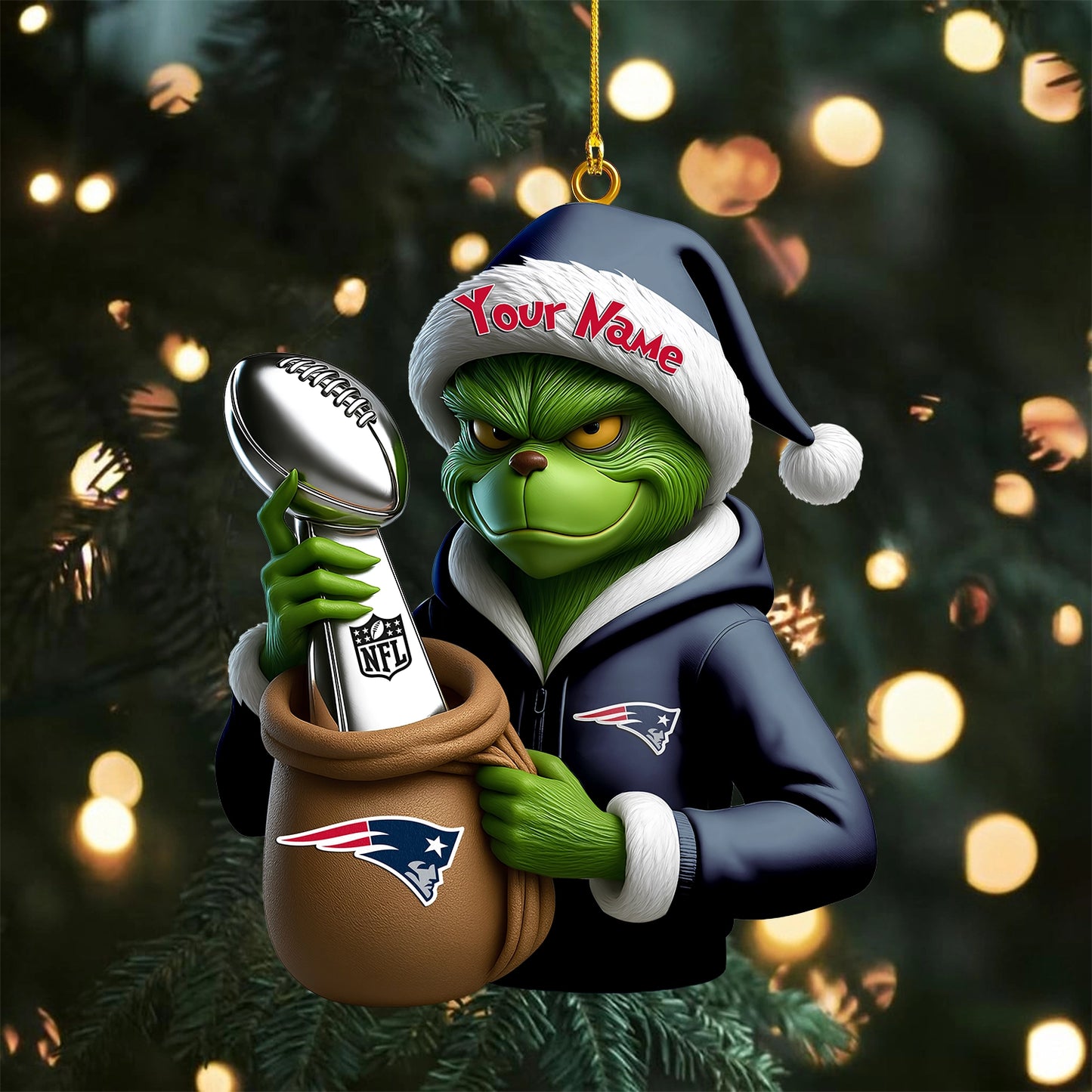 LIMITED EDITION - NEW CUSTOMIZED NFL27 NEP NEW ENGLAND PATRIOTS THE GRINCH ACRYLIC ORNAMENT