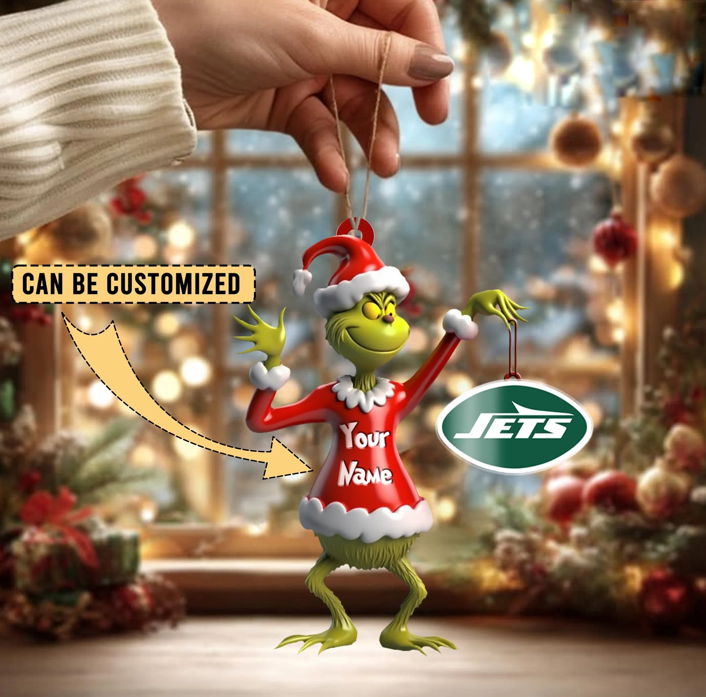 LIMITED EDITION - NEW CUSTOMIZED NFL25 NYJ NEW YORK JETS THE GRINCH ACRYLIC ORNAMENT