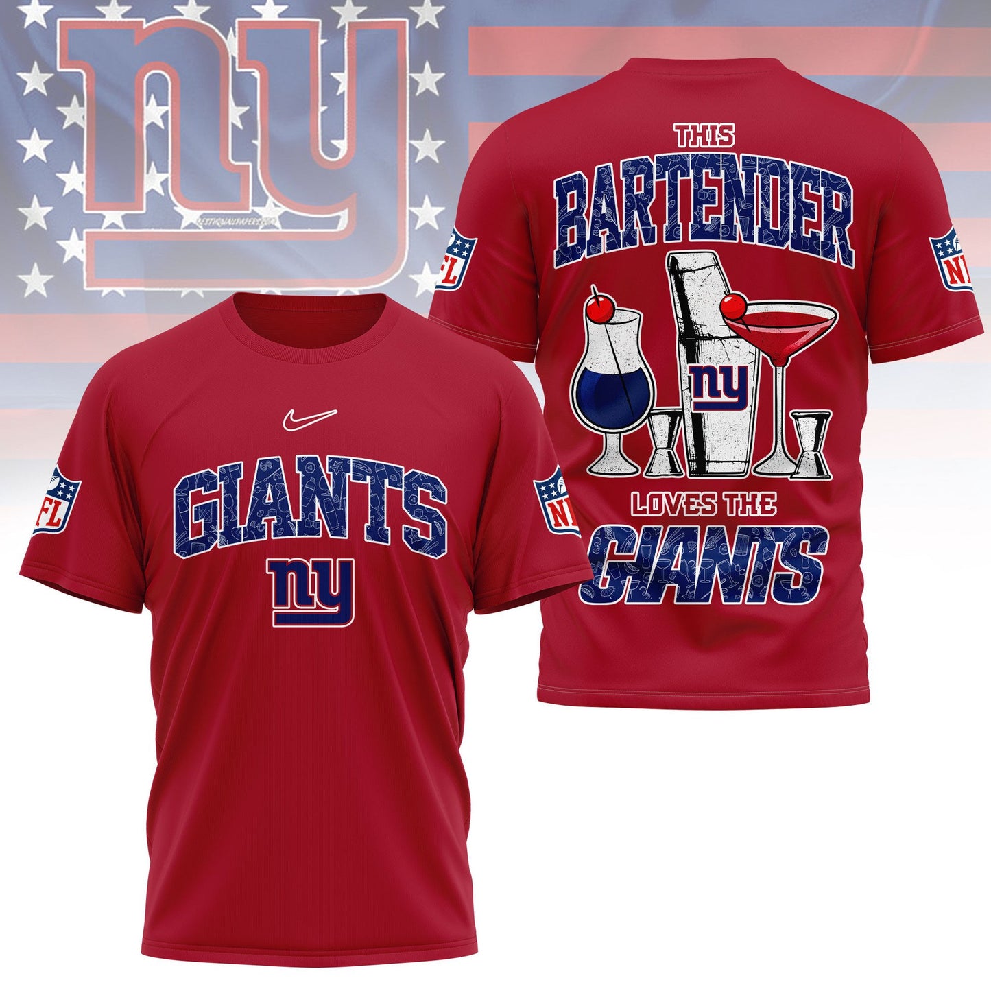 LIMITED EDITION - NEW CUSTOMIZED NFL32 NYG NEW YORK GIANTS BARTENDER FAN 3D SHIRT