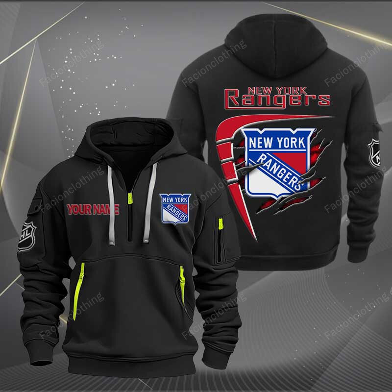 LIMITED EDITION - NEW CUSTOMIZED NHL24 NYR NEW YORK RANGERS QUARTER ZIP HOODIE