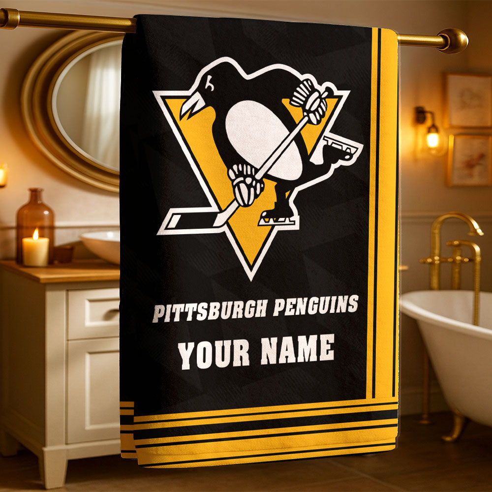 LIMITED EDITION - NEW CUSTOMIZED NHL26 PBP PITTSBURGH PENGUINS BEACH & BATH TOWEL