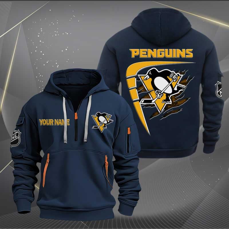 LIMITED EDITION - NEW CUSTOMIZED NHL26 PBP PITTSBURGH PENGUINS QUARTER ZIP HOODIE