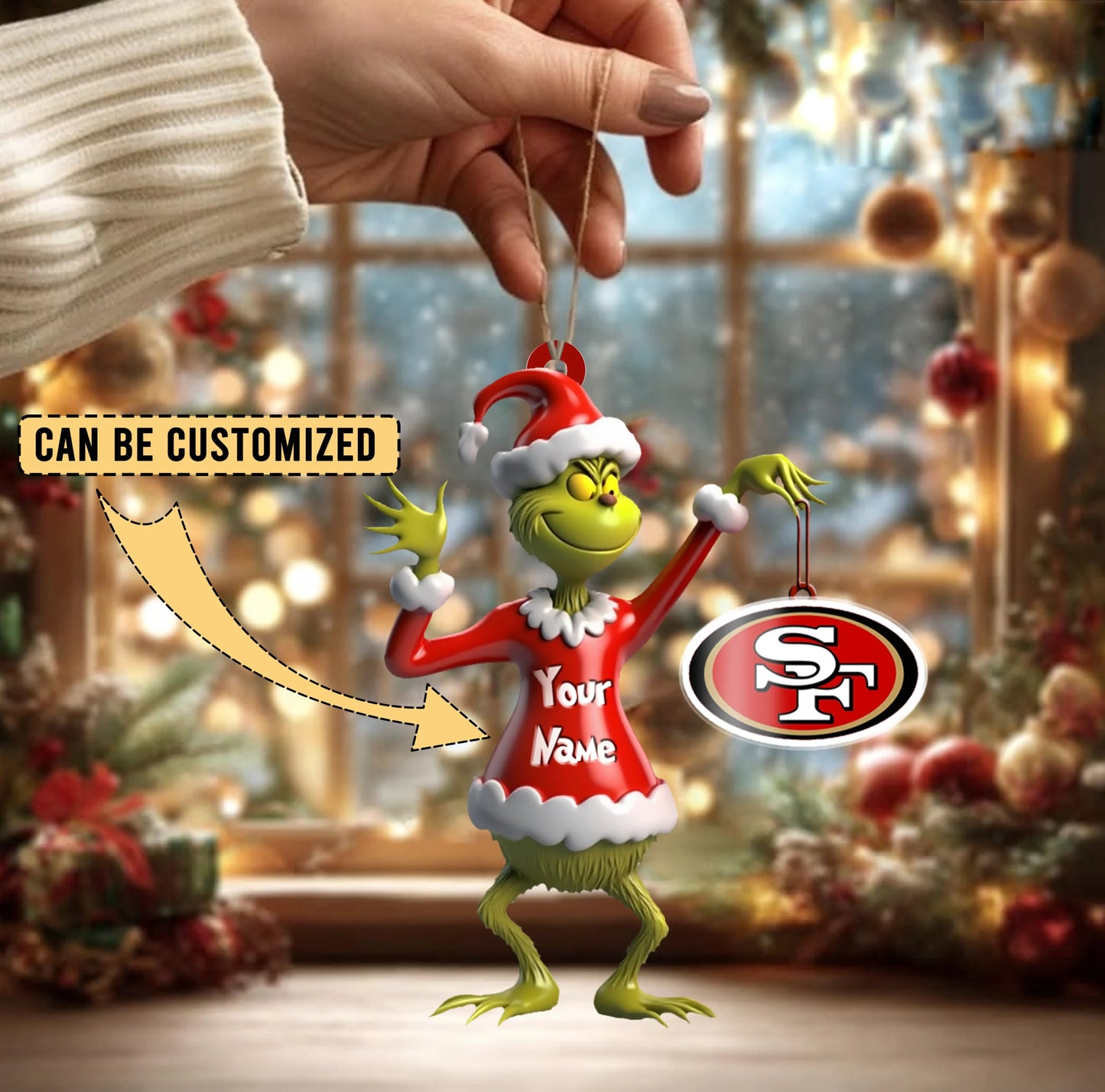LIMITED EDITION - NEW CUSTOMIZED NFL11 SF49 SAN FRANCISCO 49ERS THE GRINCH ACRYLIC ORNAMENT