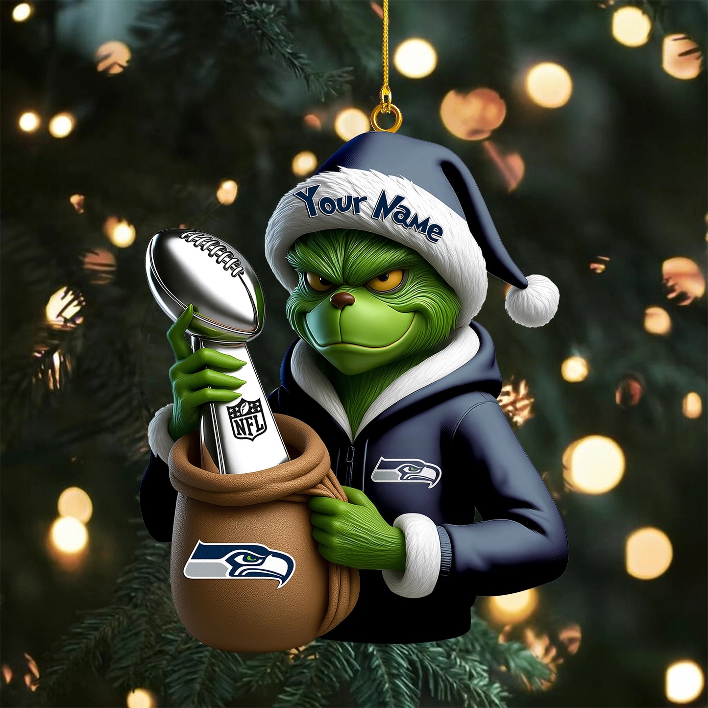 LIMITED EDITION - NEW CUSTOMIZED NFL06 SSH SEATTLE SEAHAWKS THE GRINCH ACRYLIC ORNAMENT