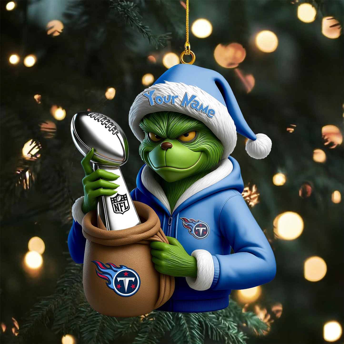 LIMITED EDITION - NEW CUSTOMIZED NFL31 TST TENNESSEE TITANS THE GRINCH ACRYLIC ORNAMENT
