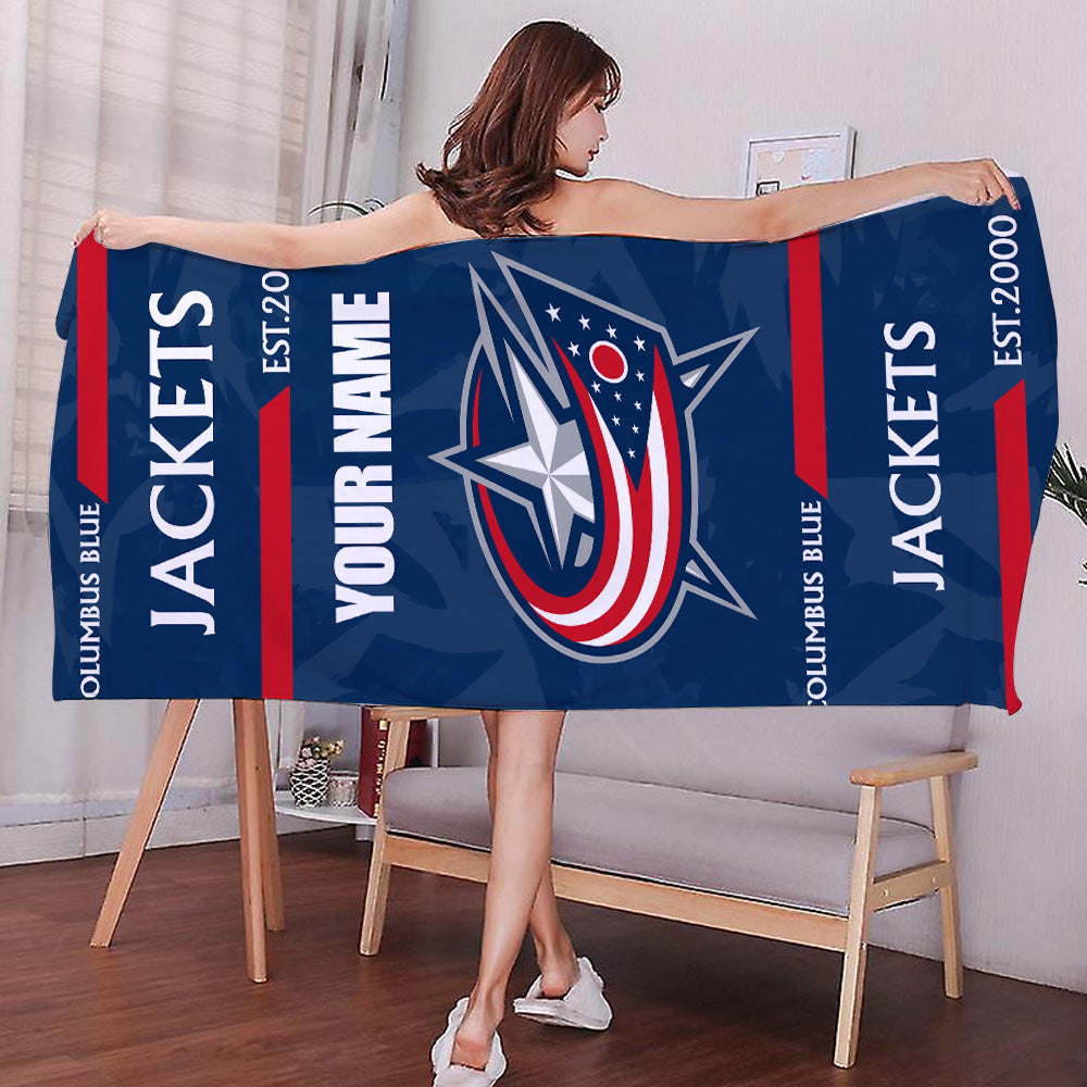 LIMITED EDITION - NEW CUSTOMIZED NHL18 CBJ COLUMBUS BLUE JACKETS BEACH & BATH TOWEL