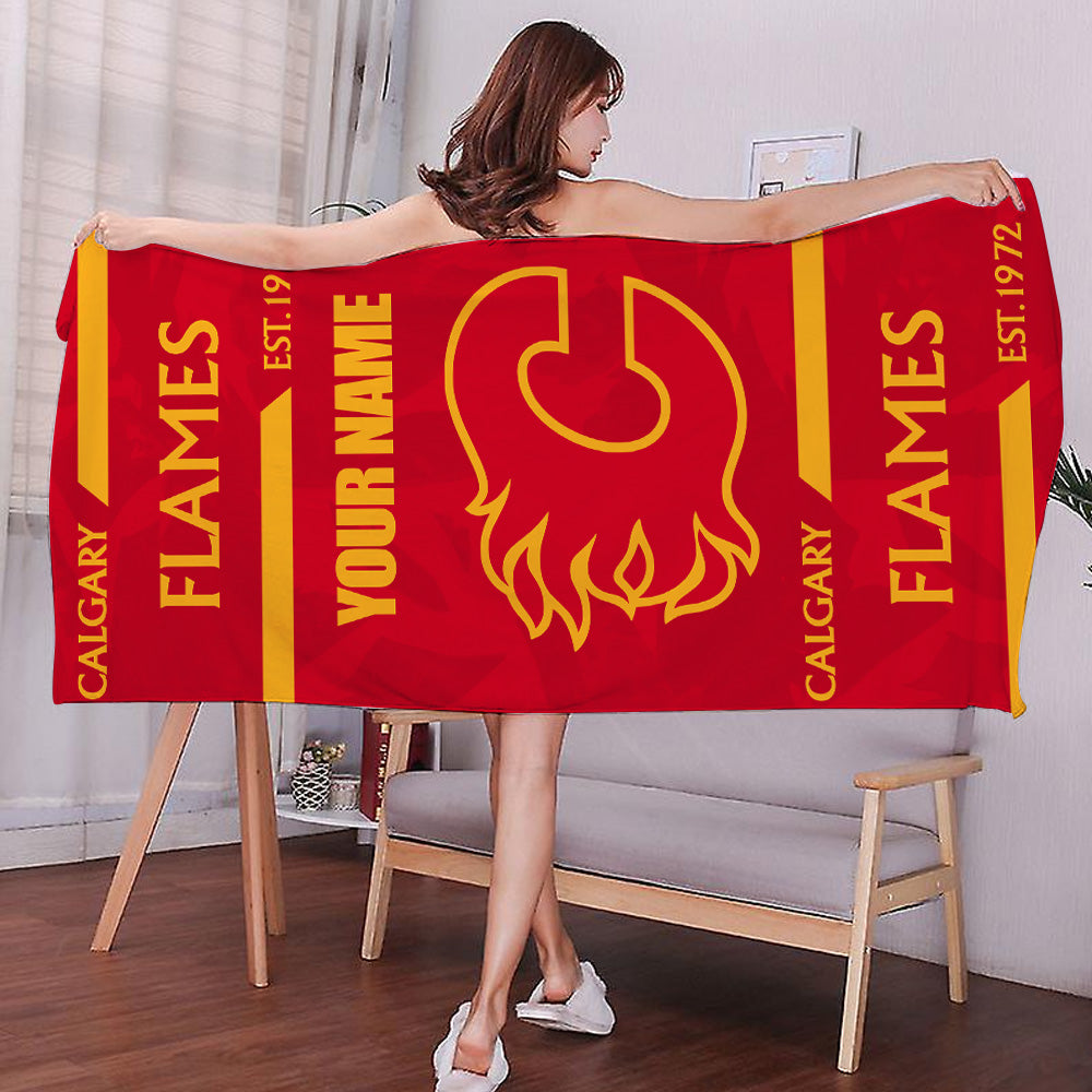 LIMITED EDITION - NEW CUSTOMIZED NHL17 CGF CALGARY FLAMES BEACH & BATH TOWEL