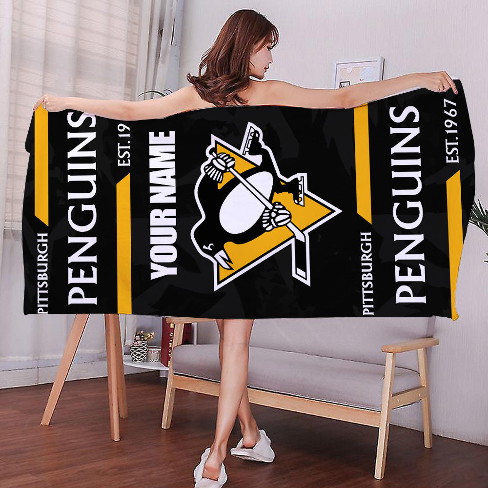 LIMITED EDITION - NEW CUSTOMIZED NHL26 PBP PITTSBURGH PENGUINS BEACH & BATH TOWEL