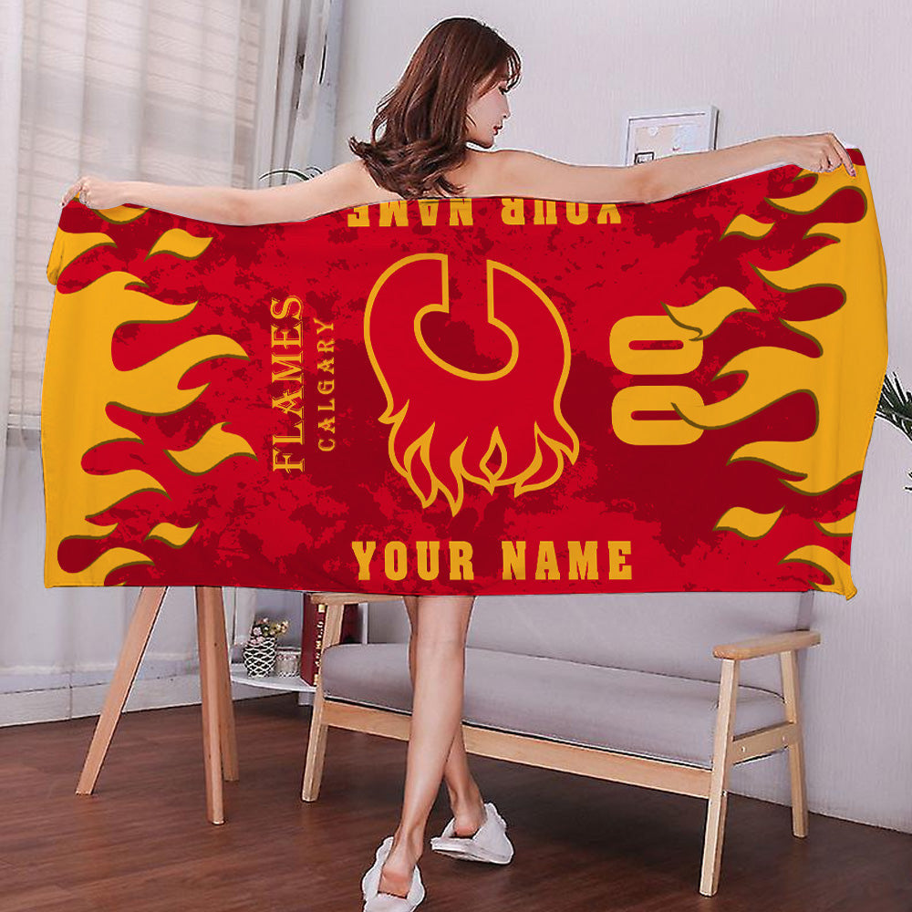 LIMITED EDITION - NEW CUSTOMIZED NHL17 CGF CALGARY FLAMES BATH & BEACH TOWEL
