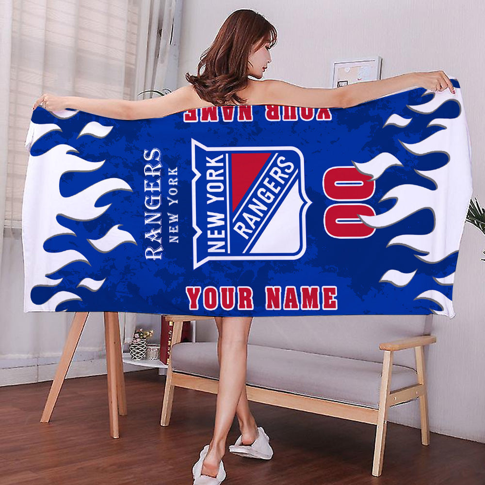 LIMITED EDITION - NEW CUSTOMIZED NHL24 NYR NEW YORK RANGERS BATH & BEACH TOWEL