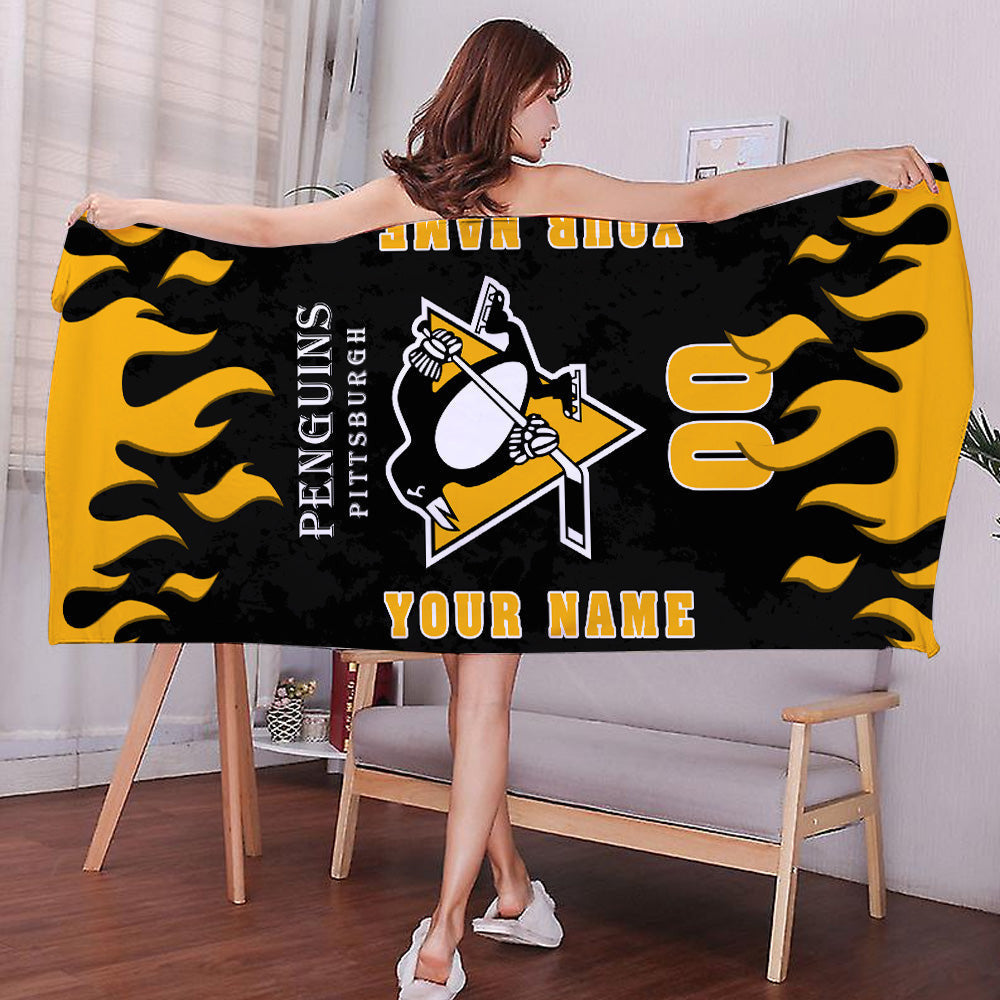 LIMITED EDITION - NEW CUSTOMIZED NHL26 PBP PITTSBURGH PENGUINS BATH & BEACH TOWEL