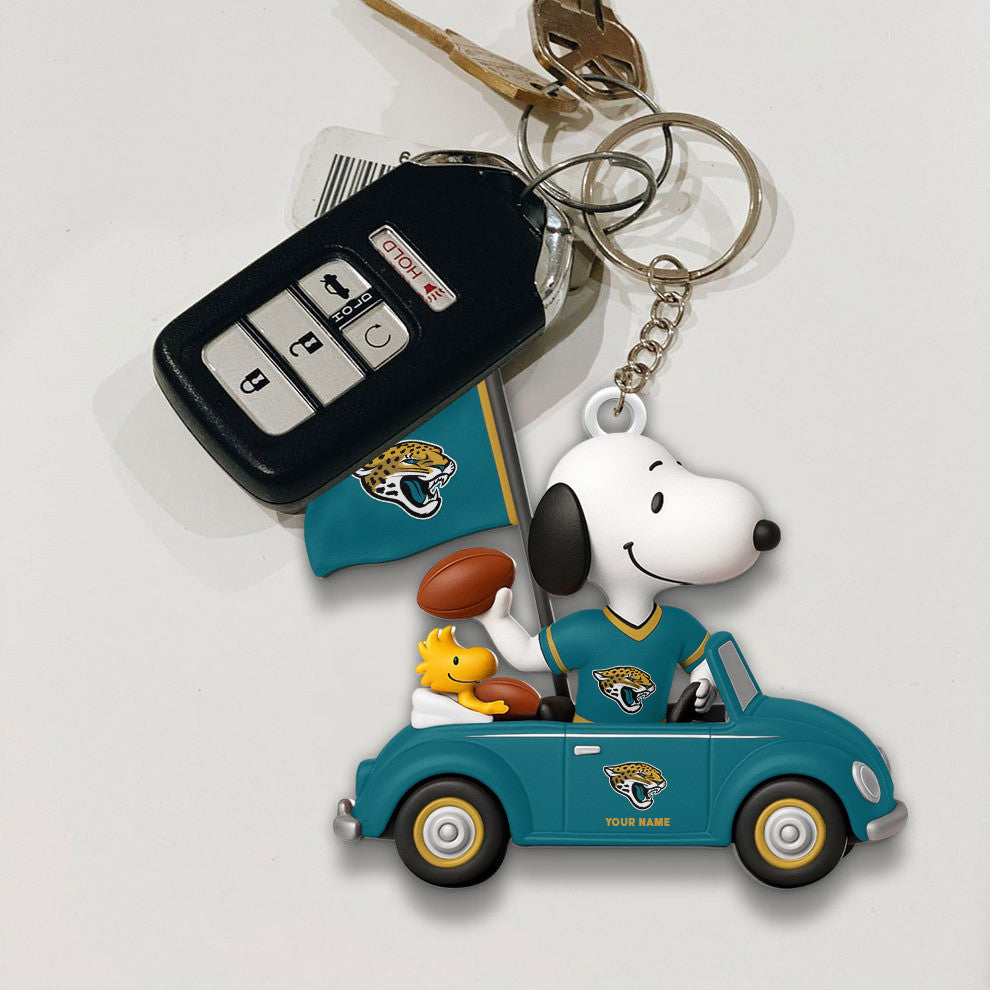 LIMITED EDITION - NEW CUSTOMIZED NFL30 JSJ JACKSONVILLE JAGUARS SPECIAL CAR SNOOPDOG KEYCHAIN