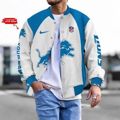 LIMITED EDITION - NEW CUSTOMIZED NFL04 DTL DT LIONS BASEBALL JACKET, SATIN VARSITY JACKET