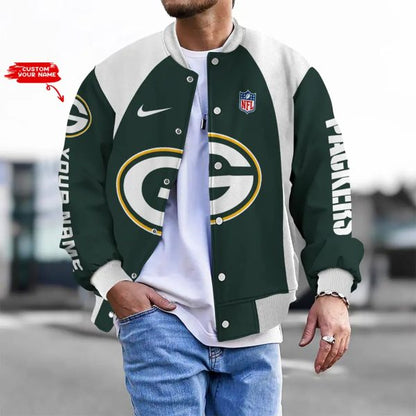 LIMITED EDITION - NEW CUSTOMIZED NFL08 GBP GB PACKERS BASEBALL JACKET, SATIN VARSITY JACKET
