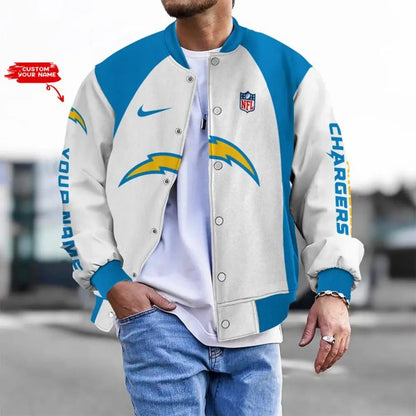 LIMITED EDITION - NEW CUSTOMIZED NFL09 LAC LA CHARGERS BASEBALL JACKET, SATIN VARSITY JACKET