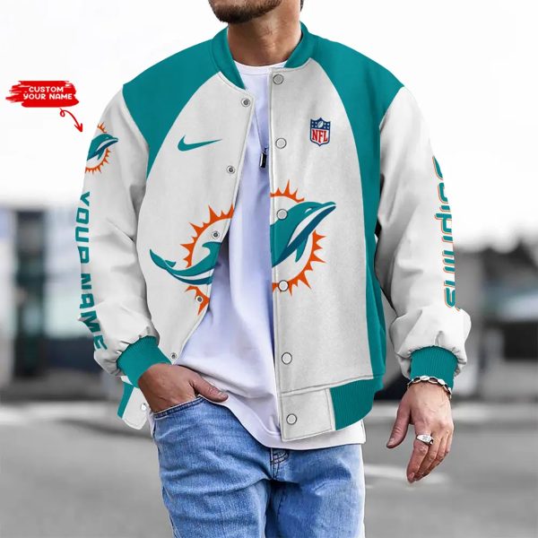 LIMITED EDITION - NEW CUSTOMIZED NFL19 MDP MM DOLPHINS BASEBALL JACKET, SATIN VARSITY JACKET