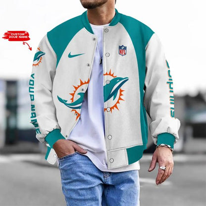 LIMITED EDITION - NEW CUSTOMIZED NFL19 MDP MM DOLPHINS BASEBALL JACKET, SATIN VARSITY JACKET
