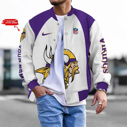 LIMITED EDITION - NEW CUSTOMIZED NFL05 MVK MN VIKINGS BASEBALL JACKET, SATIN VARSITY JACKET