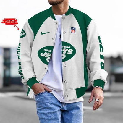 LIMITED EDITION - NEW CUSTOMIZED NFL25 NYJ NY JETS BASEBALL JACKET, SATIN VARSITY JACKET