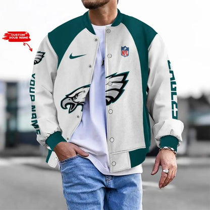 LIMITED EDITION - NEW CUSTOMIZED NFL02 PPE PP EAGLES BASEBALL JACKET, SATIN VARSITY JACKET