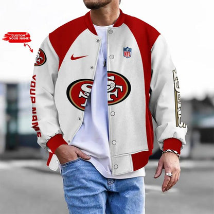 LIMITED EDITION - NEW CUSTOMIZED NFL11 SF49 SF49ERS BASEBALL JACKET, SATIN VARSITY JACKET