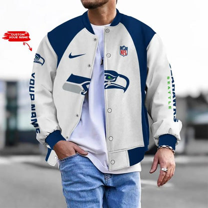 LIMITED EDITION - NEW CUSTOMIZED NFL06 SSH SE SEAHAWKS BASEBALL JACKET, SATIN VARSITY JACKET
