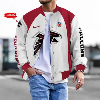 LIMITED EDITION - NEW CUSTOMIZED NFL18 ATF AT FALCONS BASEBALL JACKET, SATIN VARSITY JACKET