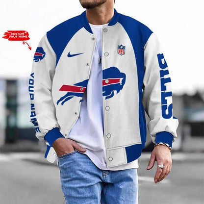 LIMITED EDITION - NEW CUSTOMIZED NFL03 BFB BF BILLS BASEBALL JACKET, SATIN VARSITY JACKET