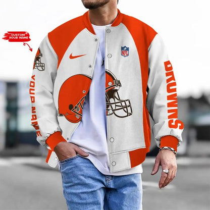 LIMITED EDITION - NEW CUSTOMIZED NFL29 CLB CL BROWNS BASEBALL JACKET, SATIN VARSITY JACKET