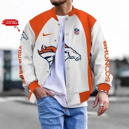 LIMITED EDITION - NEW CUSTOMIZED NFL13 DVB DV BRONCOS BASEBALL JACKET, SATIN VARSITY JACKET