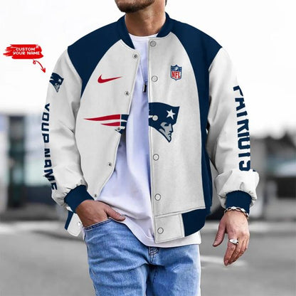 LIMITED EDITION - NEW CUSTOMIZED NFL27 NE PATRIOTS BASEBALL JACKET, SATIN VARSITY JACKET