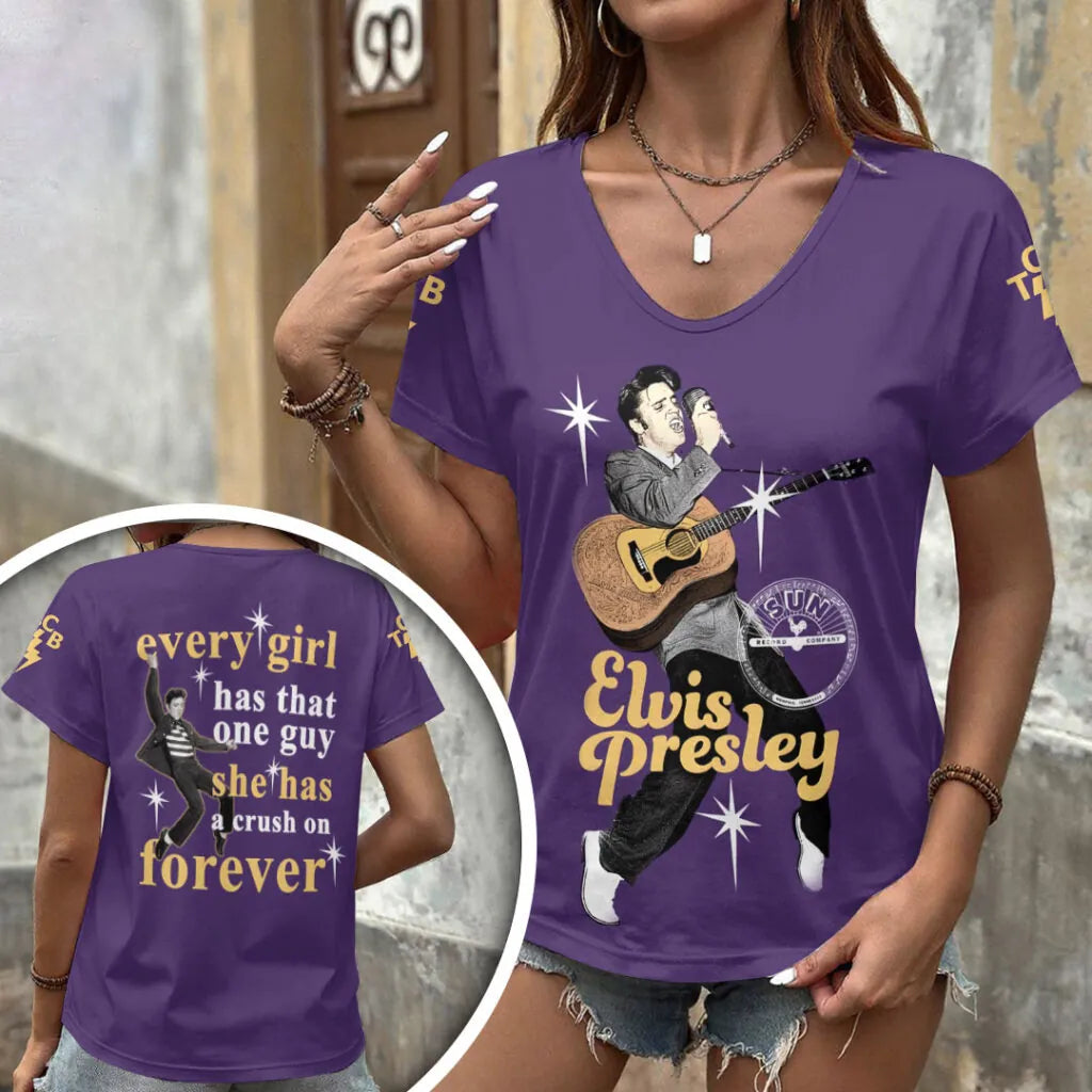 [FAN FAVORITE] NEW CUSTOMIZED ELVIS PRESLEY V-NECK FEMALE SHIRT