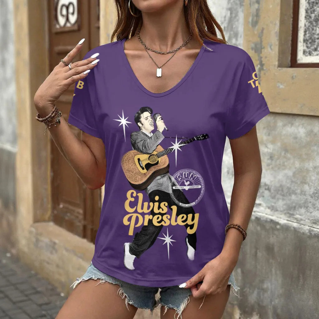 [FAN FAVORITE] NEW CUSTOMIZED ELVIS PRESLEY V-NECK FEMALE SHIRT