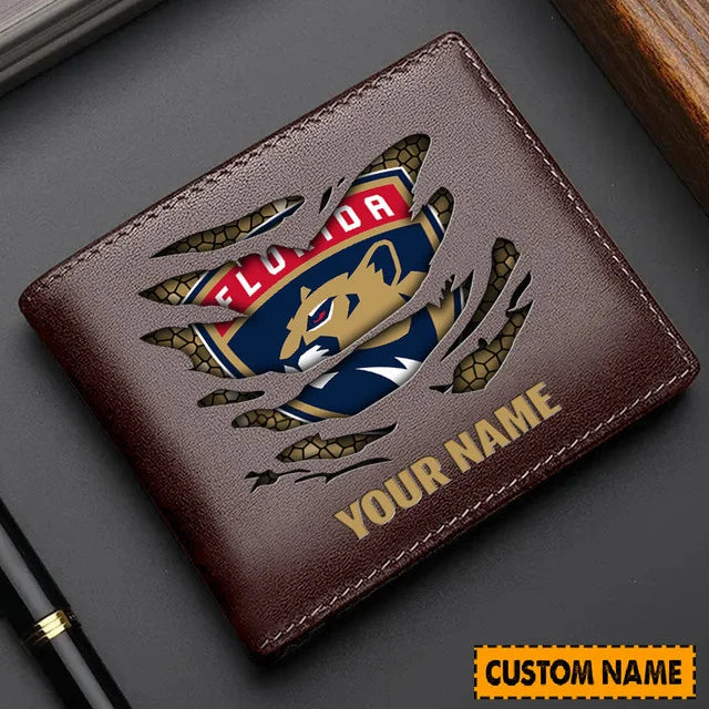 LIMITED EDITION - NEW CUSTOMIZED NHL01 FPT FLORIDA PANTHERS LEATHER WALLET